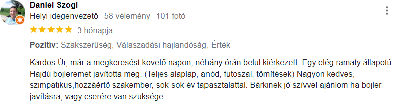 Villanybojler szerelő vélemények